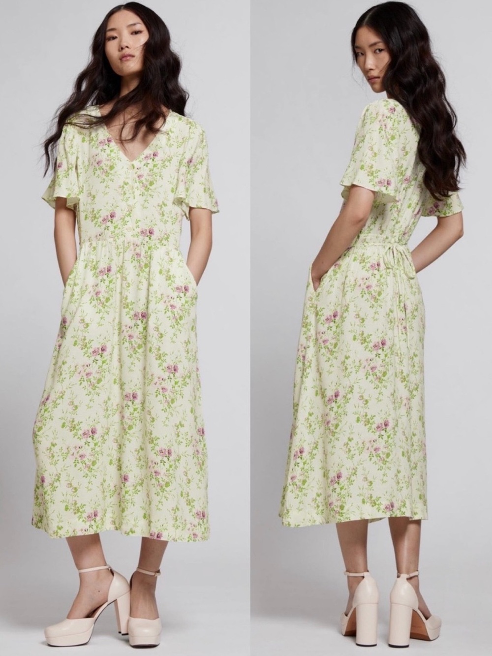 Paris Atelier & Other Stories Floral Midi Dress Cottagecore Coquette Size 6